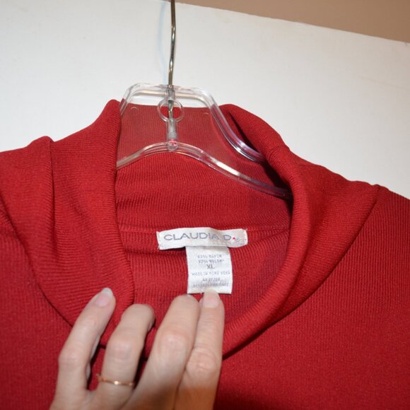 CLAUDIA D. (R) Rayon Nylon Red Sweater Cowl-Neck Long Sleeves Knit Pull-Over XL - Picture 2 of 5